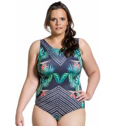 Maio estampa floral e geometrica - Body Elegancia Cinzenta Plus