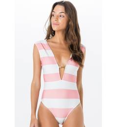 Maio listras rosa decote Camiseta Club